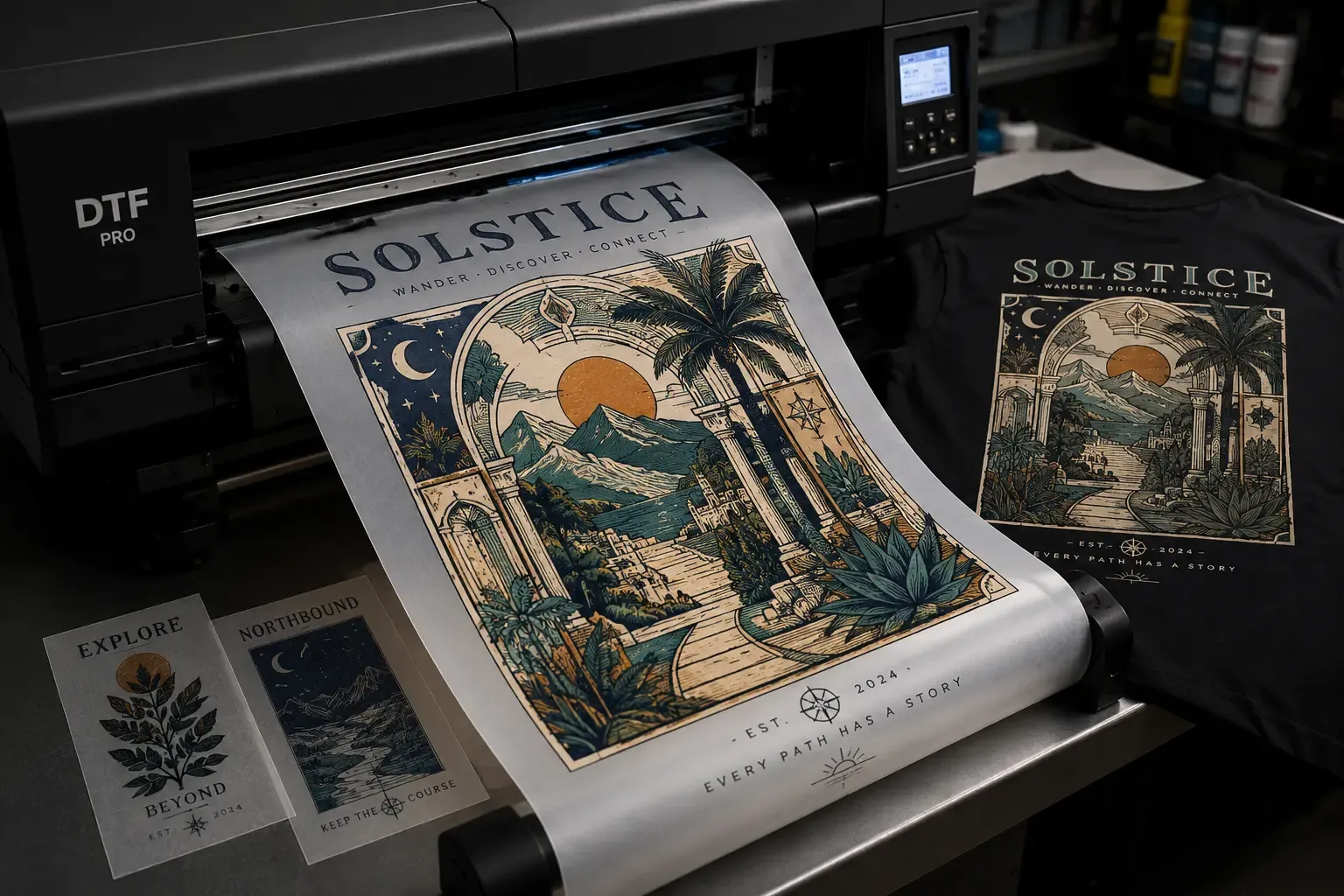 Detail of high-definition DTF printing applied to fabric