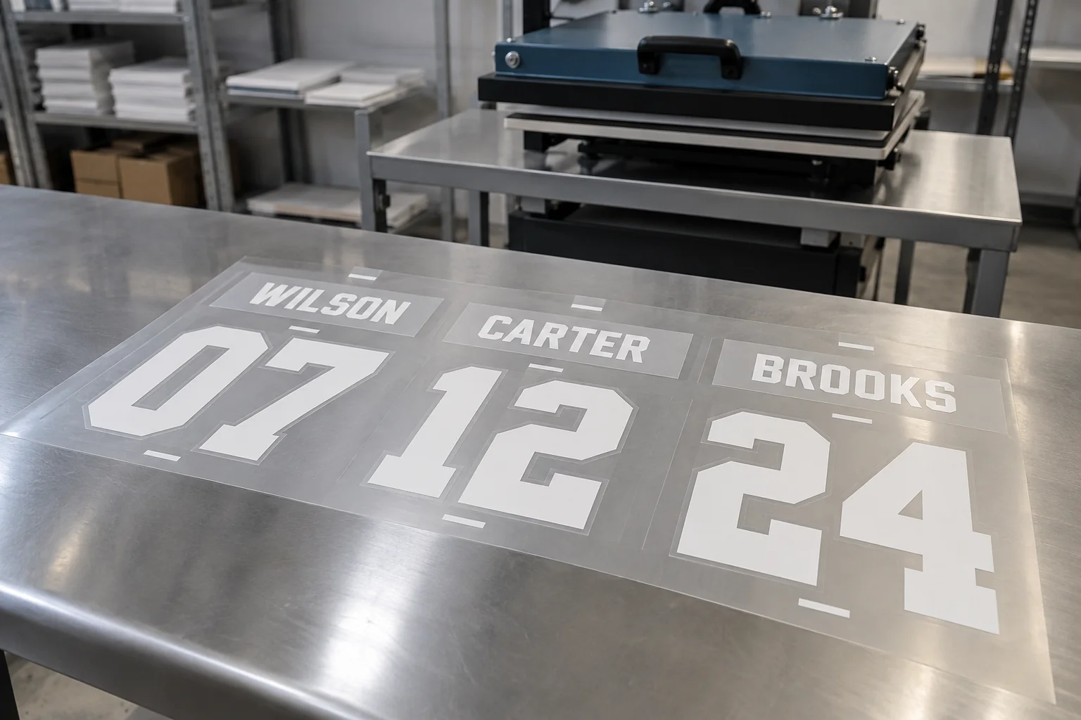 Names and numbers printed on transparent DTF film