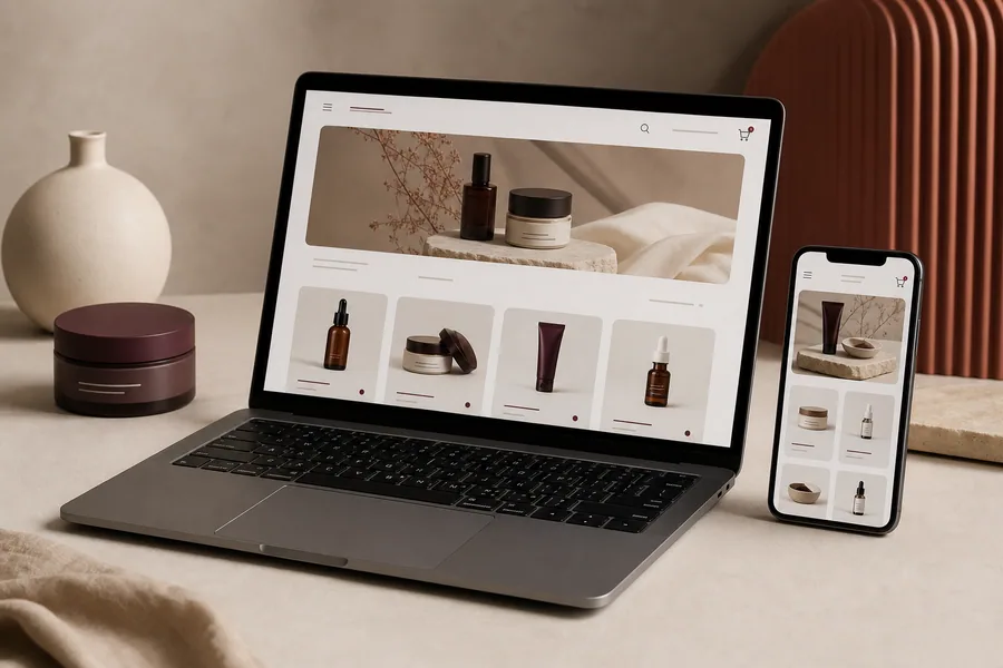 Exemple de boutique en ligne sur ordinateur et mobile